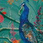 Peacock Poly-Canvas Cushion Cover 16x16 Inch | Hand-Printed Blue Jewel Tones | Premium Home Decor