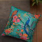 Peacock Poly-Canvas Cushion Cover 16x16 Inch | Hand-Printed Blue Jewel Tones | Premium Home Decor