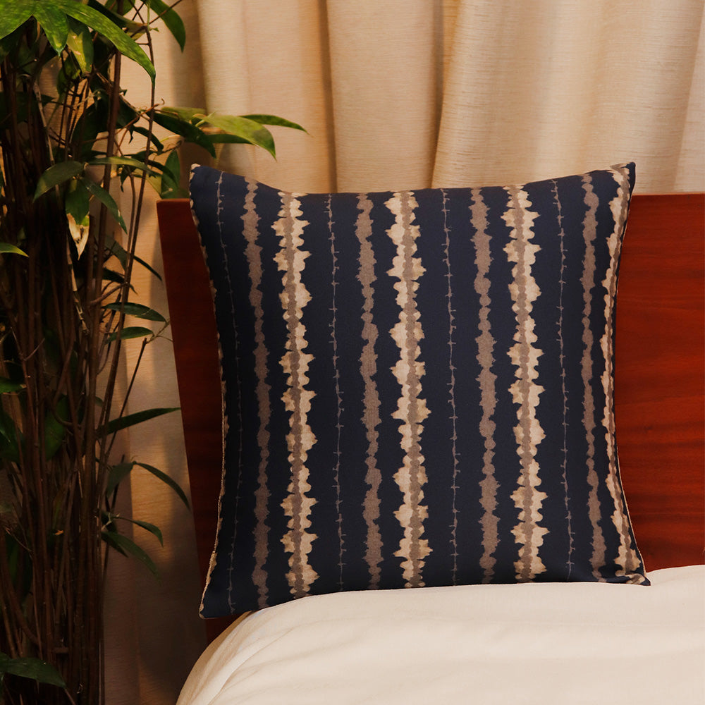 Cushion Cover Printed Poly Canvas Floral Contemporary Stripes Navy Blue  - 16"x16"