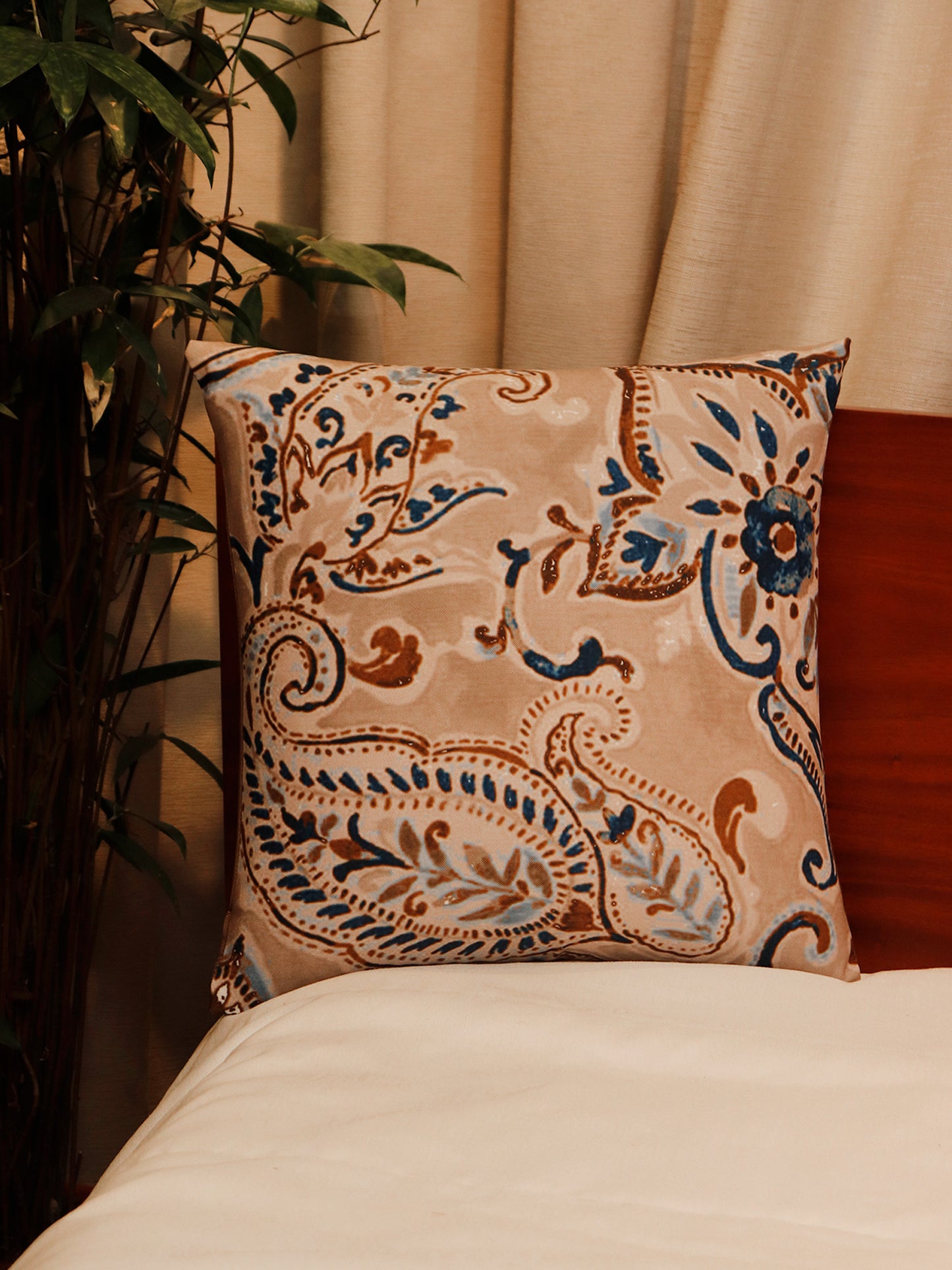 Cushion Covers Set of 3 Polycanvas Printed Paisley Multi- 16" X 16"