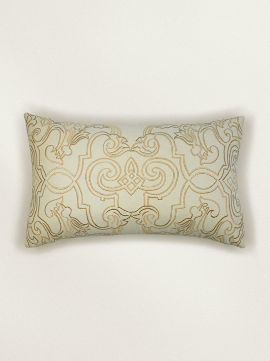 Embroidered Cushion Cover 12 Inch x 20 Inch | Off White | Cotton
