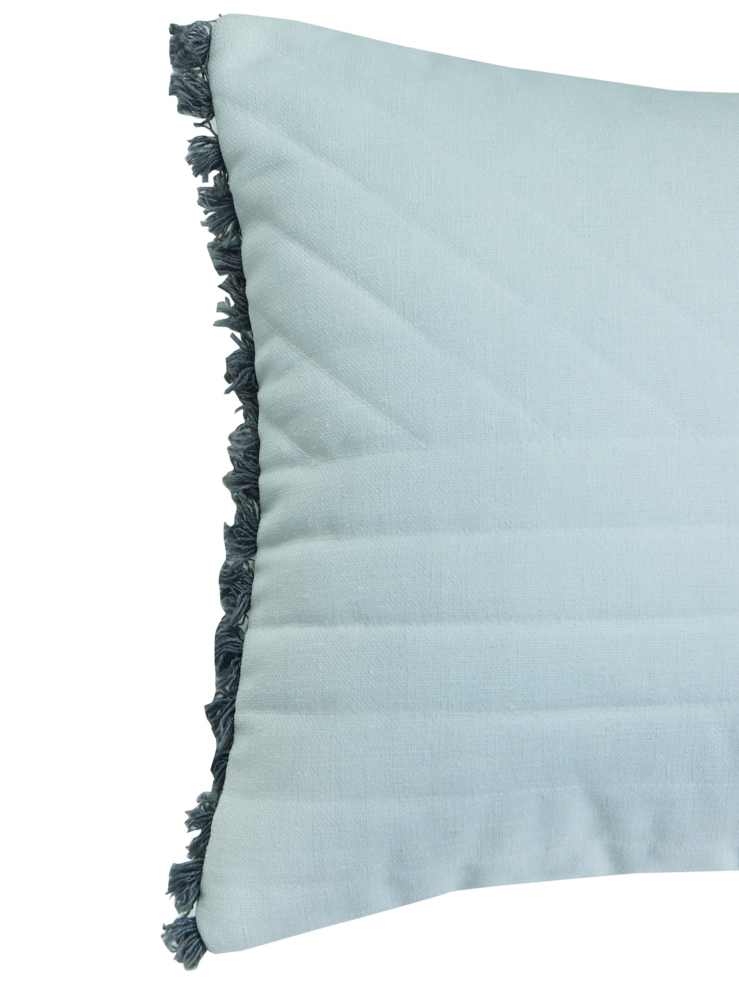 Quilted Cotton Lumbar Cushion Cover – 12" x 22" – White with Fringed Trim