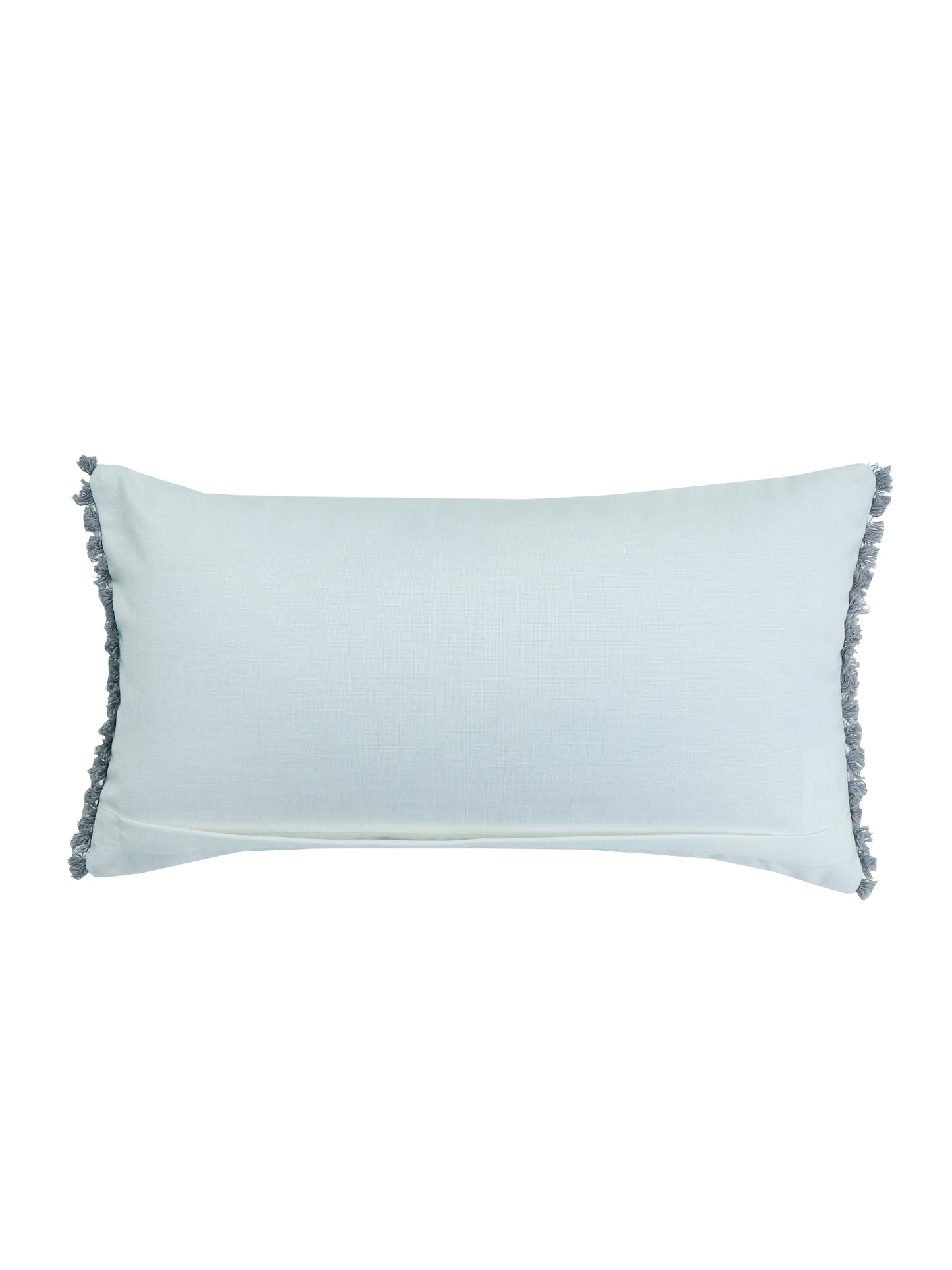 Quilted Cotton Lumbar Cushion Cover – 12" x 22" – White with Fringed Trim