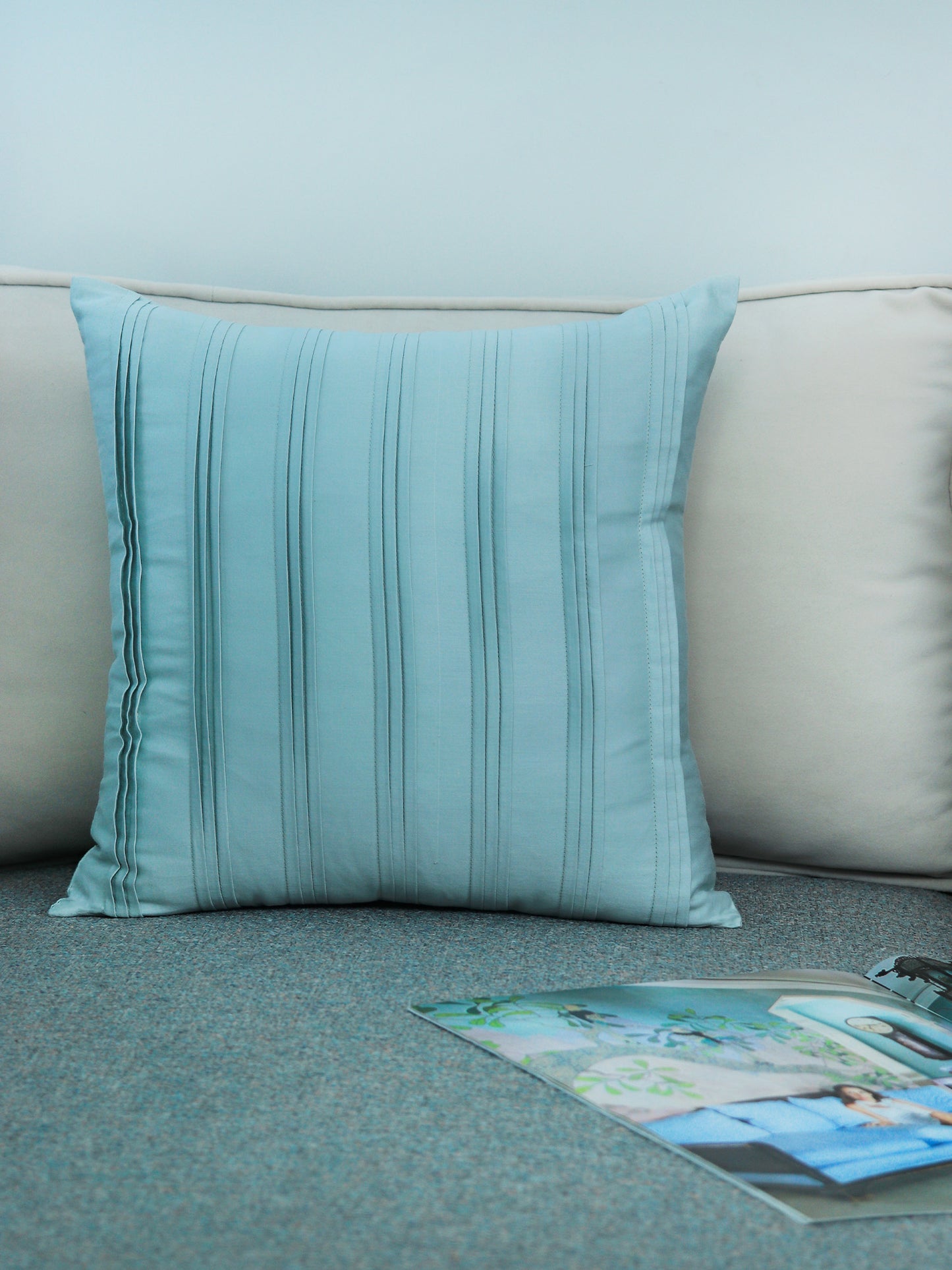 Cushion Cover Cotton Pleated Light Blue - 16"X16"