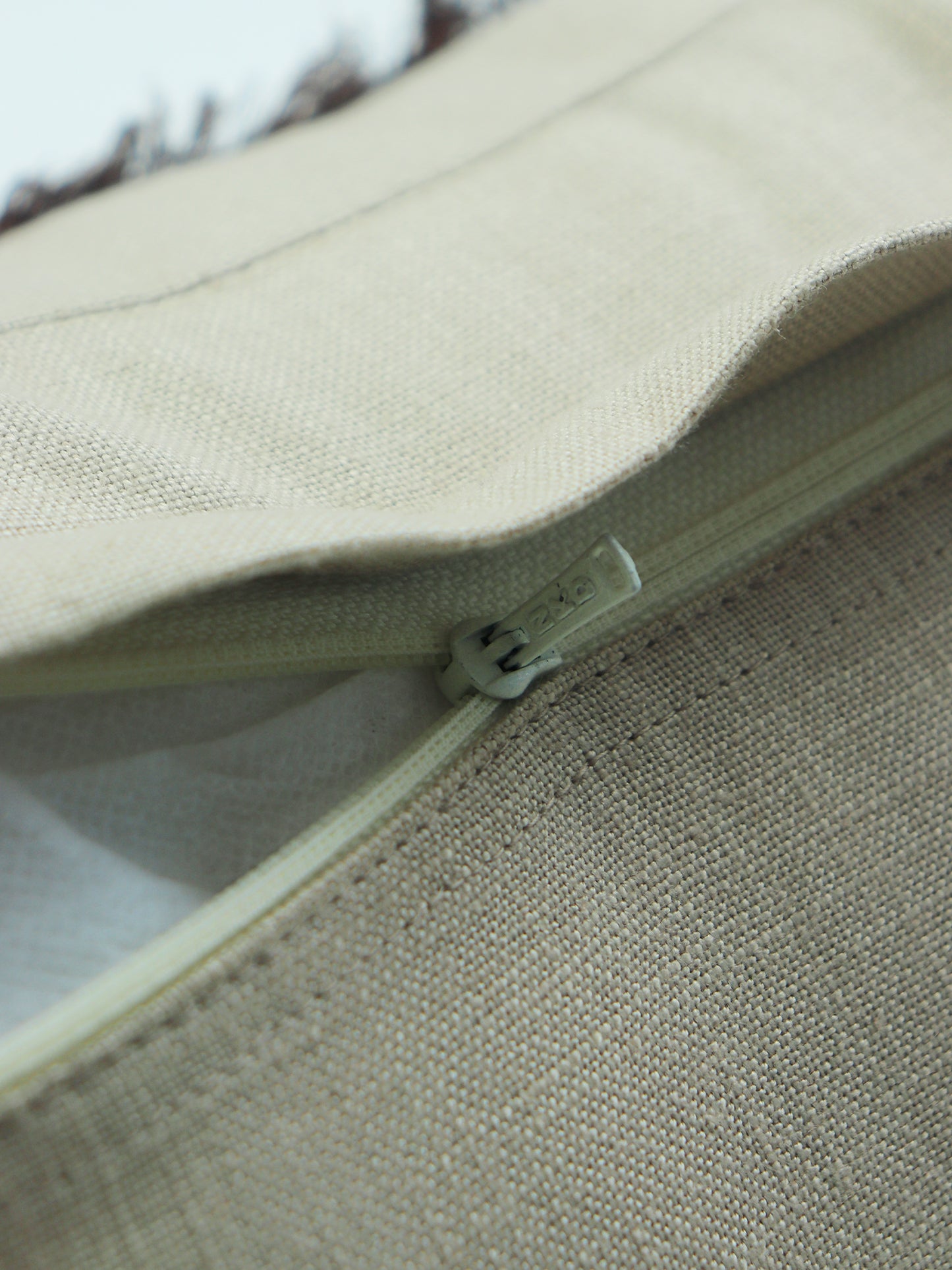 Fray Technique Cotton Cushion Cover | 16 Inch x 16 Inch | Brown & White