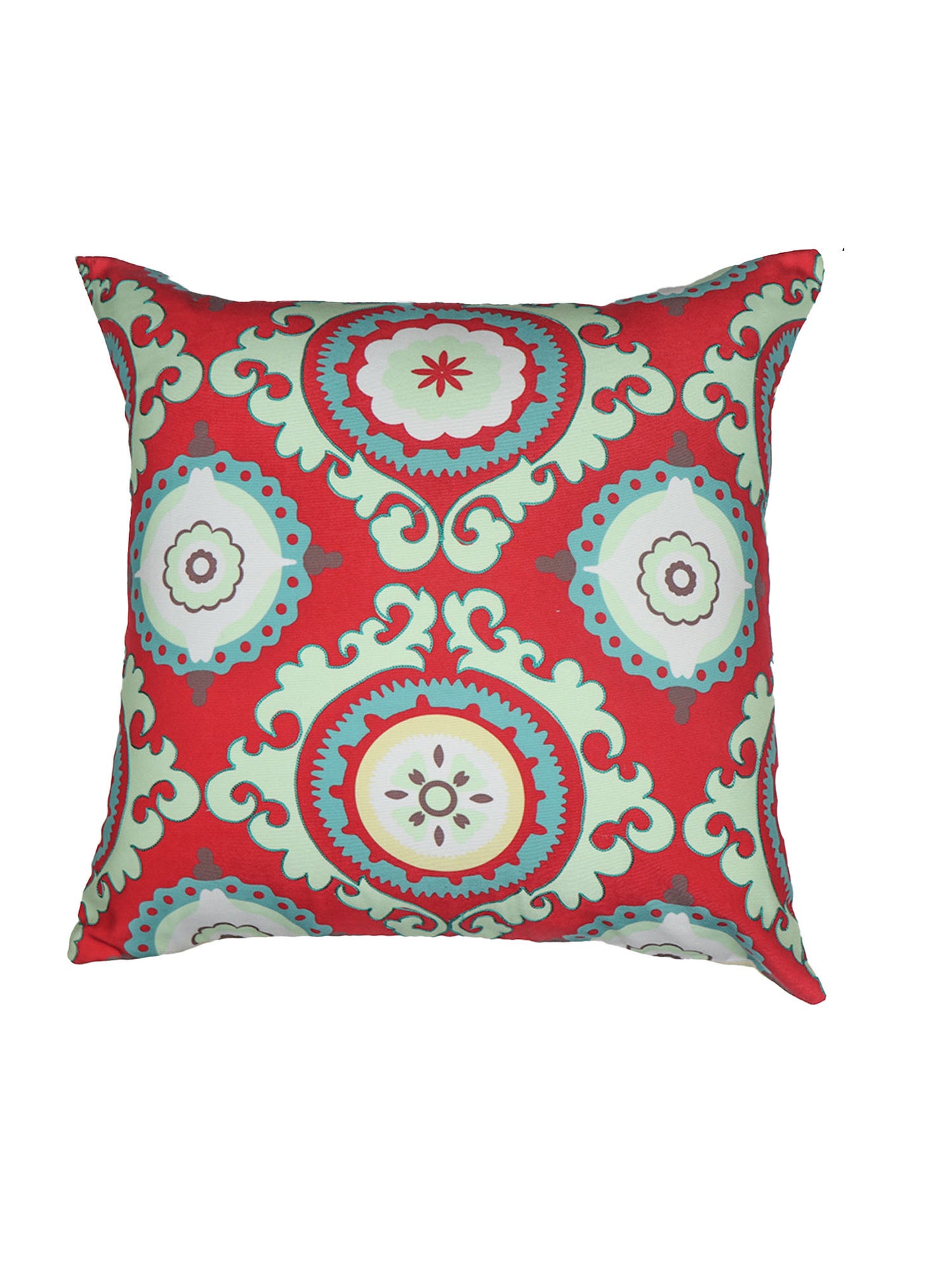 Cushion Cover with Embroidery Highlights on Motif Print - Polycanvas | Red - 20x20in