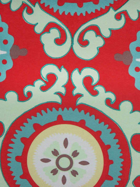 Cushion Cover with Embroidery Highlights on Motif Print - Polycanvas | Red - 20x20in