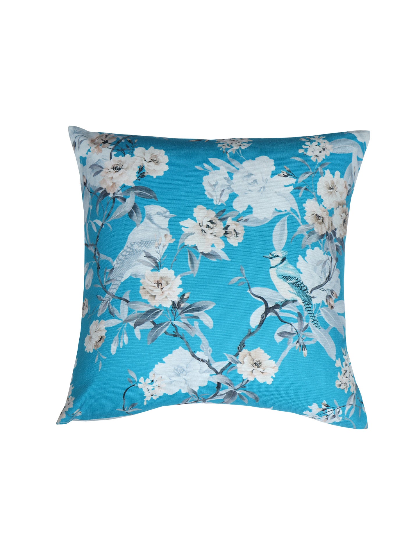 Cushion Cover with Botanical Garden Print - Polycanvas | Teal Blue - 16x16in