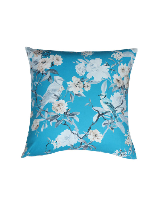 Cushion Cover with Botanical Garden Print - Polycanvas | Teal Blue - 16x16in