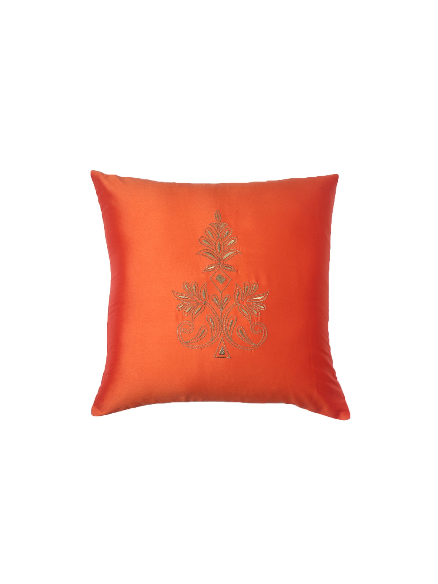 Cushion Cover for Sofa, Bed Polyester Motif Embroidery | Orange - 16x16in(40x40cm) (Pack of 1)