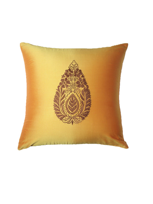 Cushion Cover for Sofa, Bed Polyester  Motif Embroidery | Yellow - 16x16in(40x40cm) (Pack of 1)