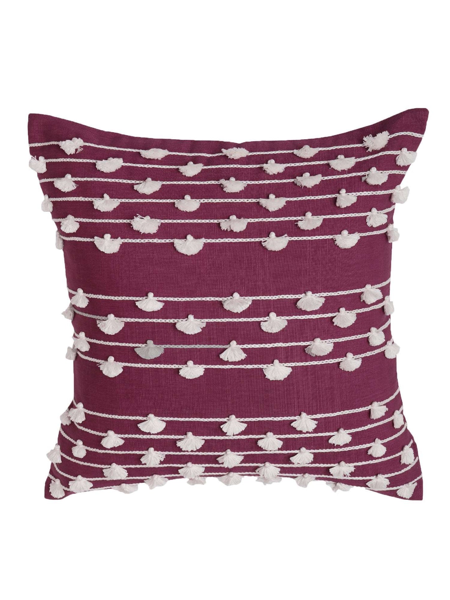 Cushion Cover Embroidered Polyester Blend Wine Red - 16" x 16"