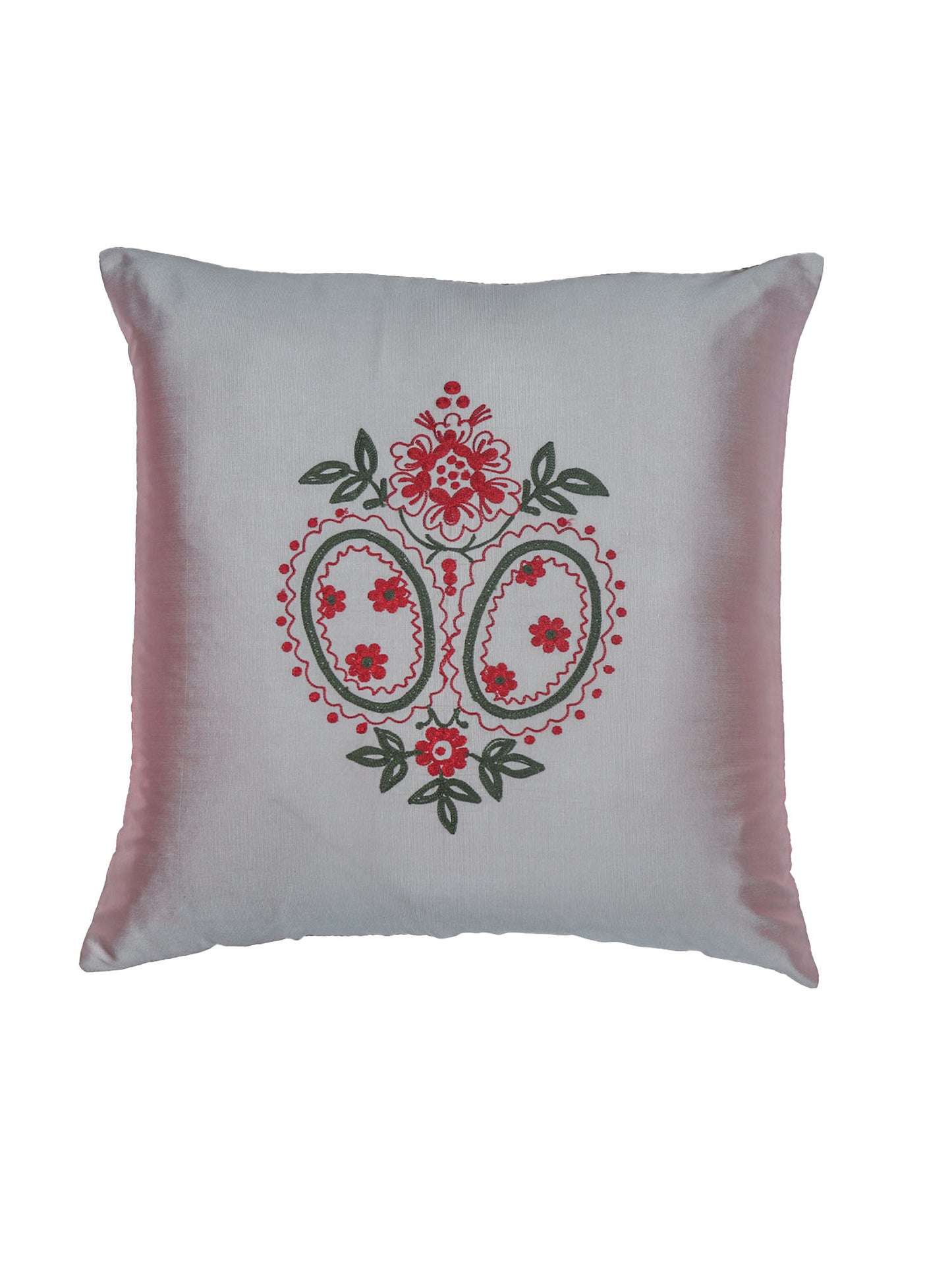 ZEBA World Square Cushion Cover for Sofa, Bed | Floral Motif Embroidery - Polyester | Grey - 16x16in(40x40cm) (Pack of 1)