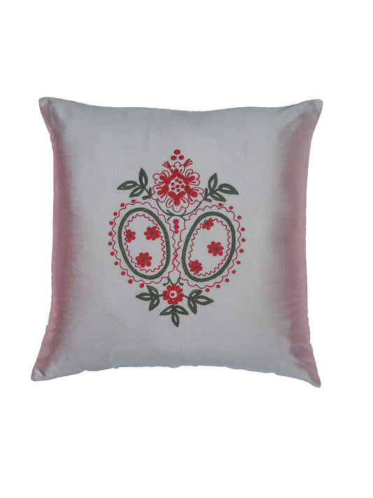 ZEBA World Square Cushion Cover for Sofa, Bed | Floral Motif Embroidery - Polyester | Grey - 16x16in(40x40cm) (Pack of 1)