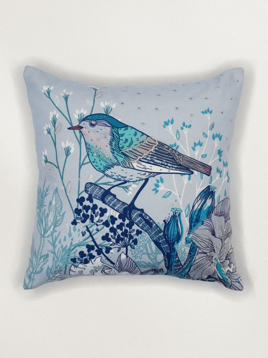Embroidered Printed Cushion Cover 12 Inch x 12 Inch | Blue