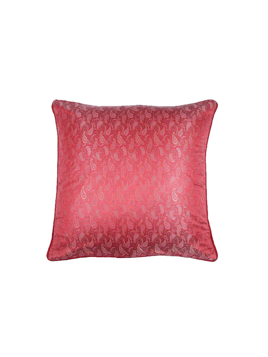 Cushion Cover for Sofa, Bed Varanasi Silk Paisely with Cord Piping | Pink - 16x16in(40x40cm) (Pack of 1)