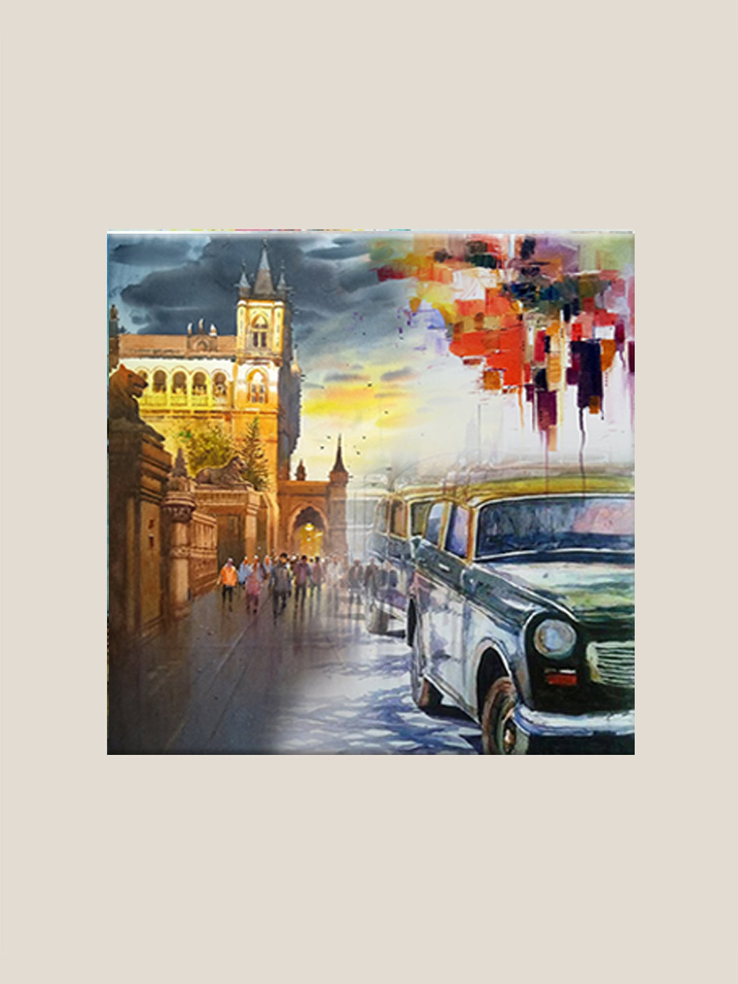 Iconic Bombay Nostalgia Multi Color Printed Wall Art 16" X 16"