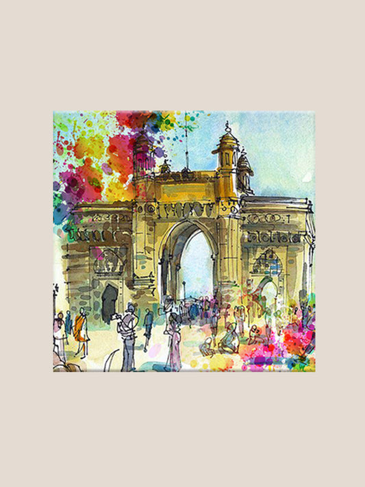 Vibrant Cityscape Embroidered Printed Wall Art | 16 inch x 16 inch