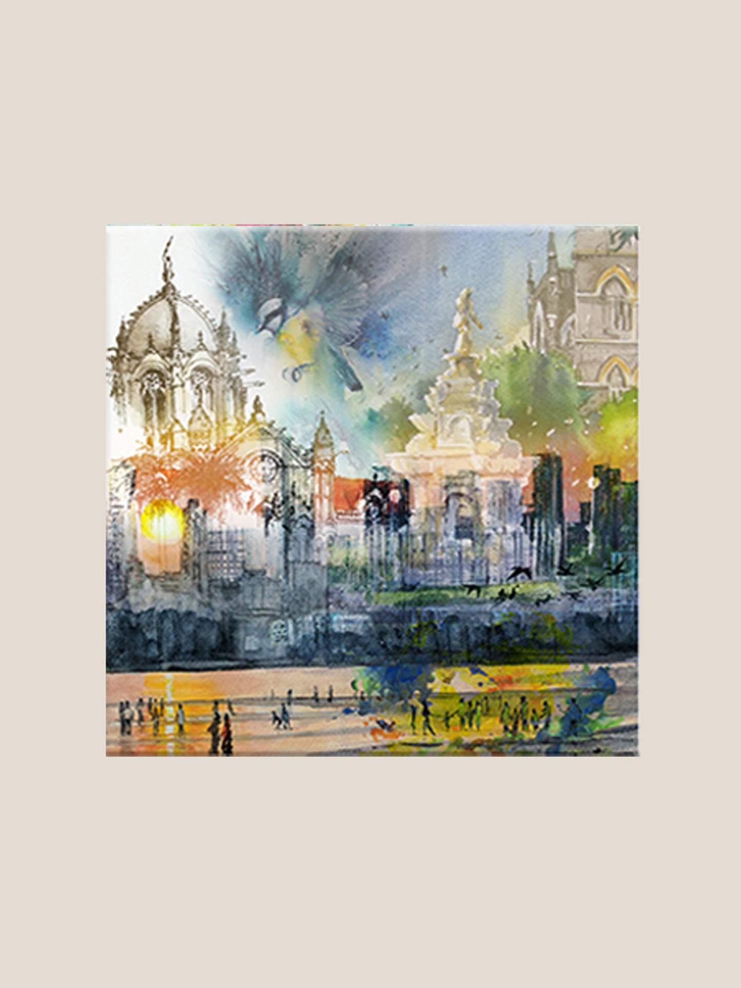 Iconic Bombay Nostalgia Printed and Hand Embroidered Wall Art 16" X 16"