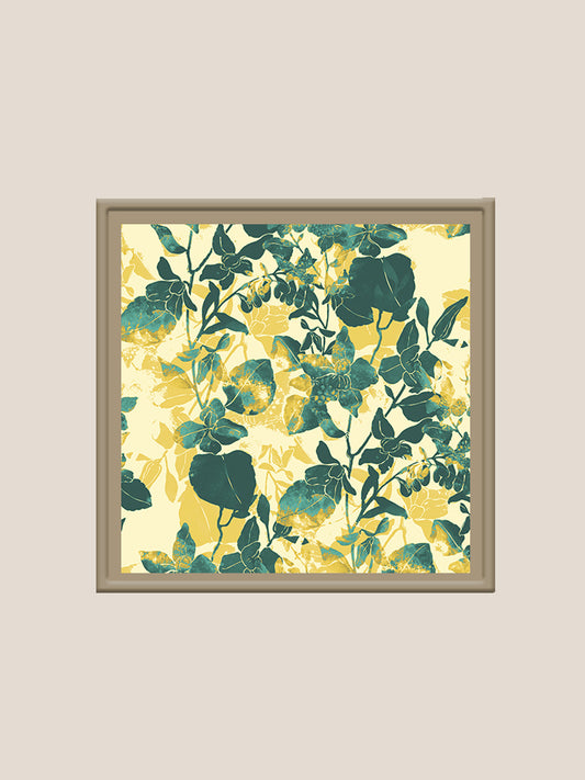 Lime Green Floral Printed and Embroidered Wall Art 16 inch X 16 inch