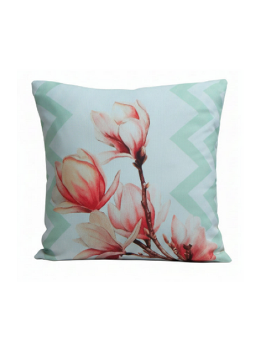Digital Printed Cushion Cover Floral Green & Pink - 16" X 16" Inch