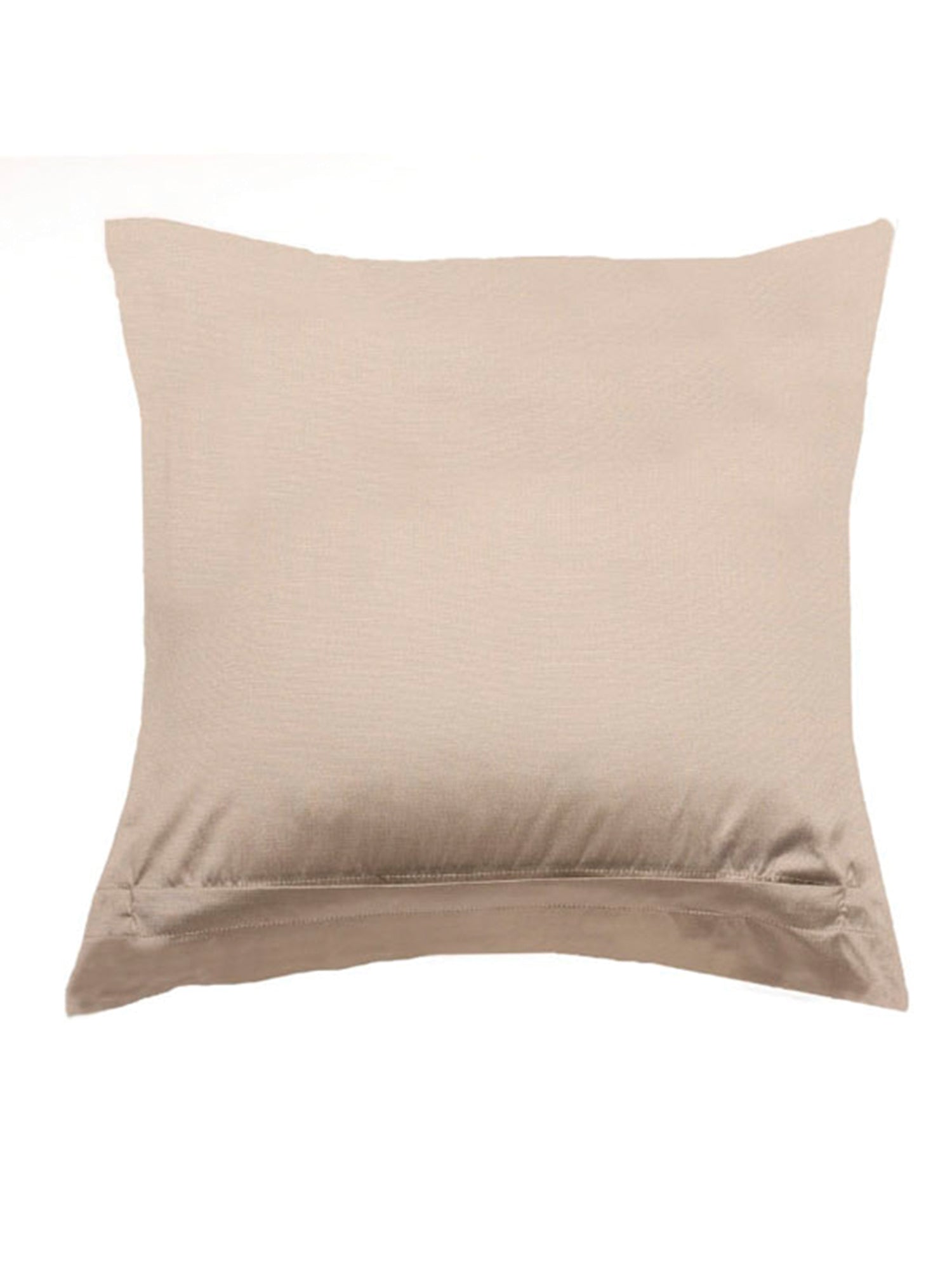 A square beige throw pillow with a subtle textured fabric cover, shown against a plain white background.