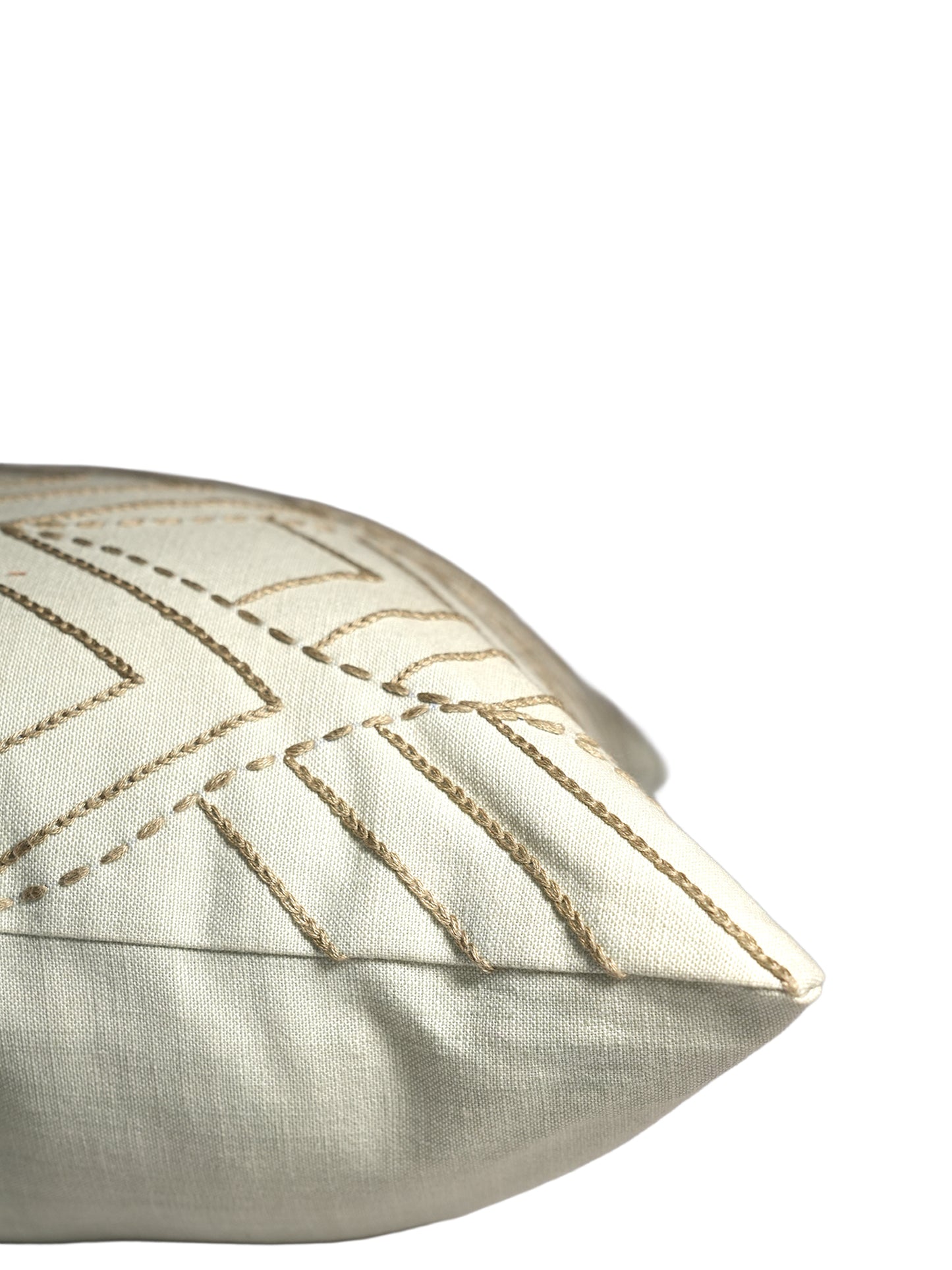 Hand Embroidered Cushion Cover | Chawal Taka on Leaves Pattern Mint Green - 16 x 16 Inches