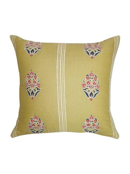 Hand Embroidered Luxe Collection Cushion Cover | Block Printed Off White - 16x16 Inches