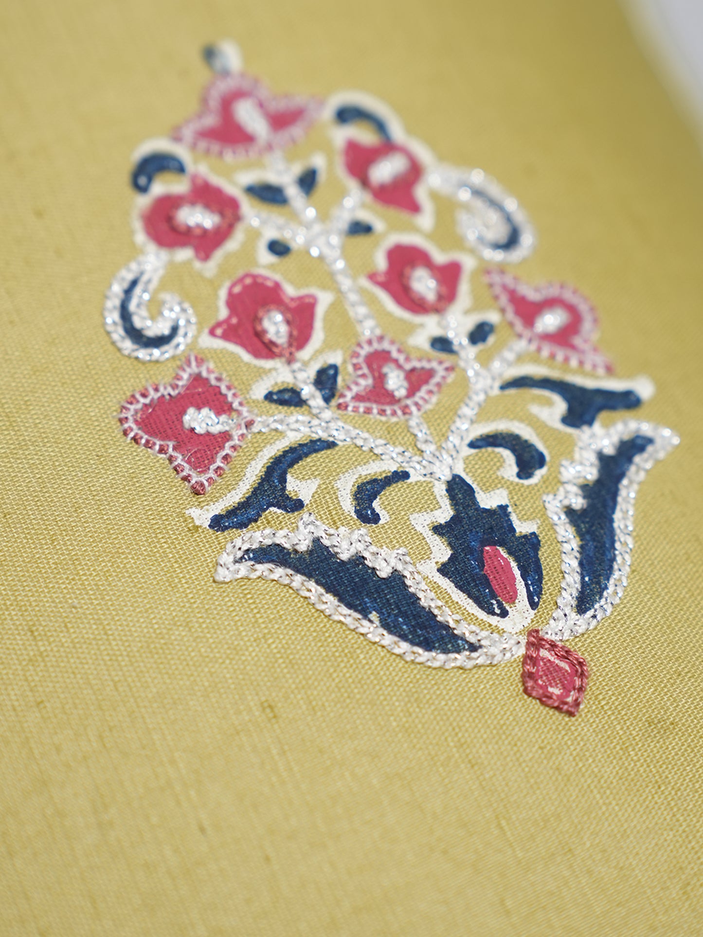 Hand Embroidered Luxe Collection Cushion Cover | Block Printed Off White - 16x16 Inches