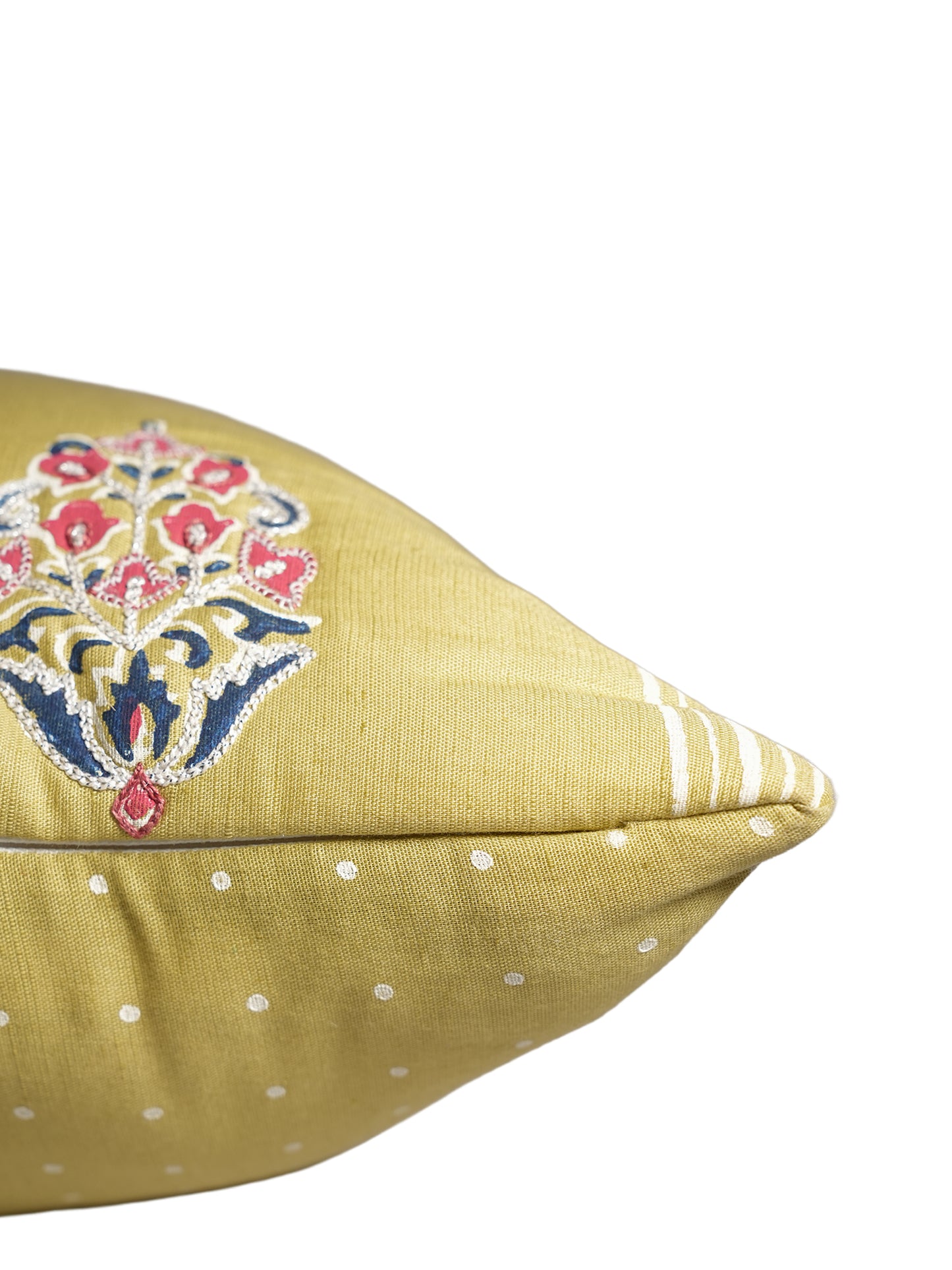 Hand Embroidered Luxe Collection Cushion Cover | Block Printed Off White - 16x16 Inches