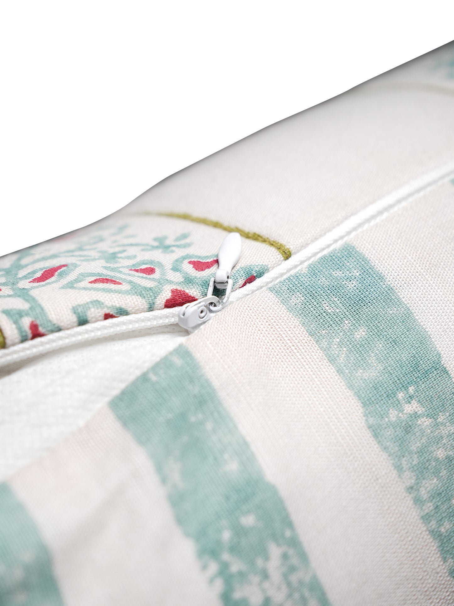 Hand Embroidered Luxe Collection Cushion Covers | Block Printed with Quilted Stitching Off White - 12x22 Inches