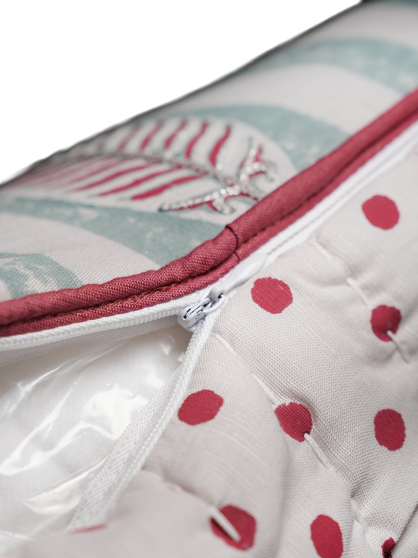 Hand Embroidered Luxe Collection Cushion Cover | Block Printed, and Cord Piping Off White - 16x16 Inches