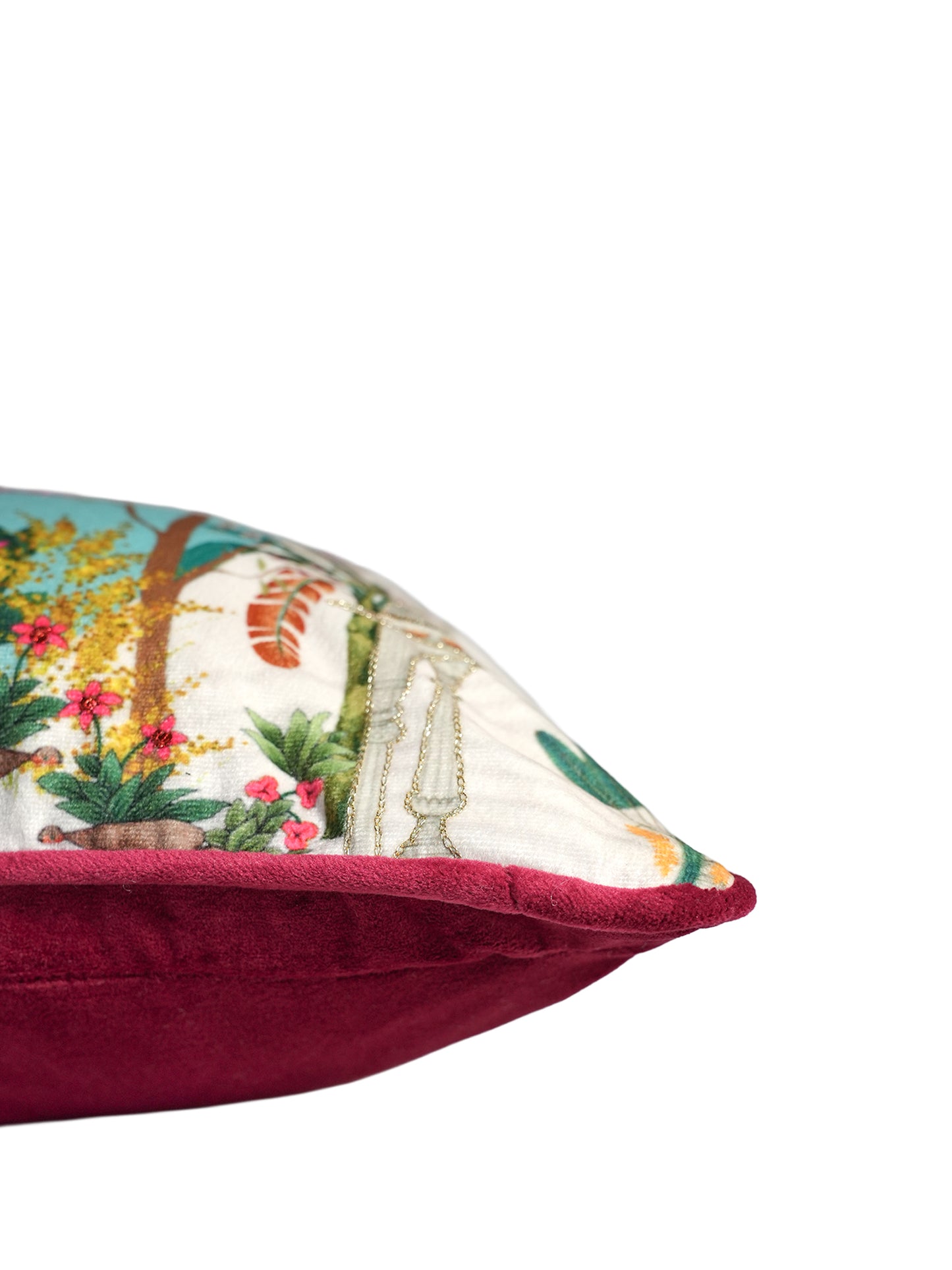 Hand Embroidered Pichwai Cushion Cover with Digital Print | Embellished Velvet 12x22 Inches