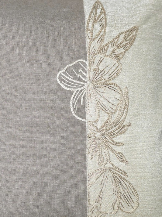 Floral Embroidered Patchwork Cushion Cover 16 Inch x 16 Inch | Beige