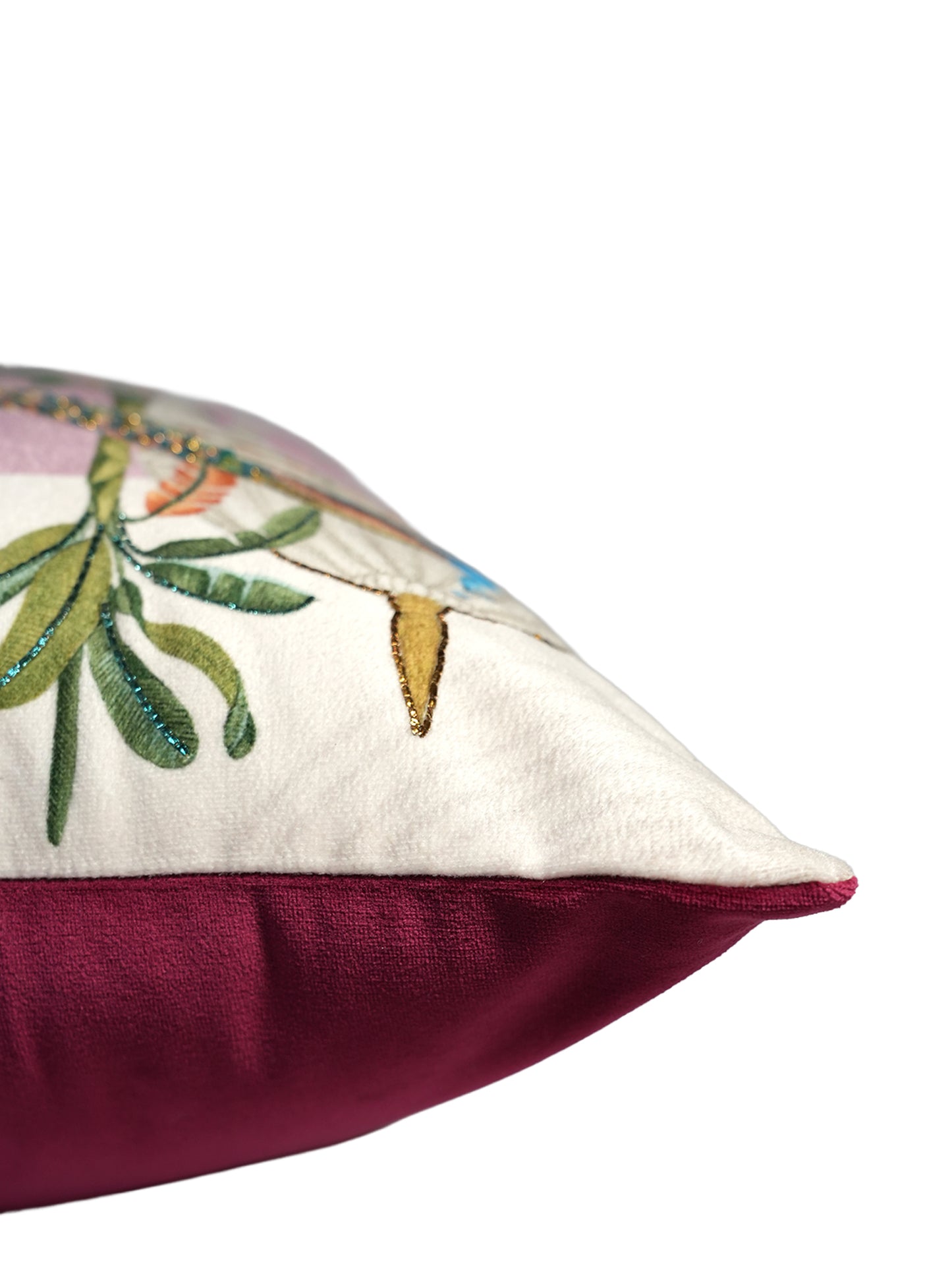 Hand Embroidered Pichwai Cushion Cover with Digital Print | Embellished Velvet 20x20 Inches