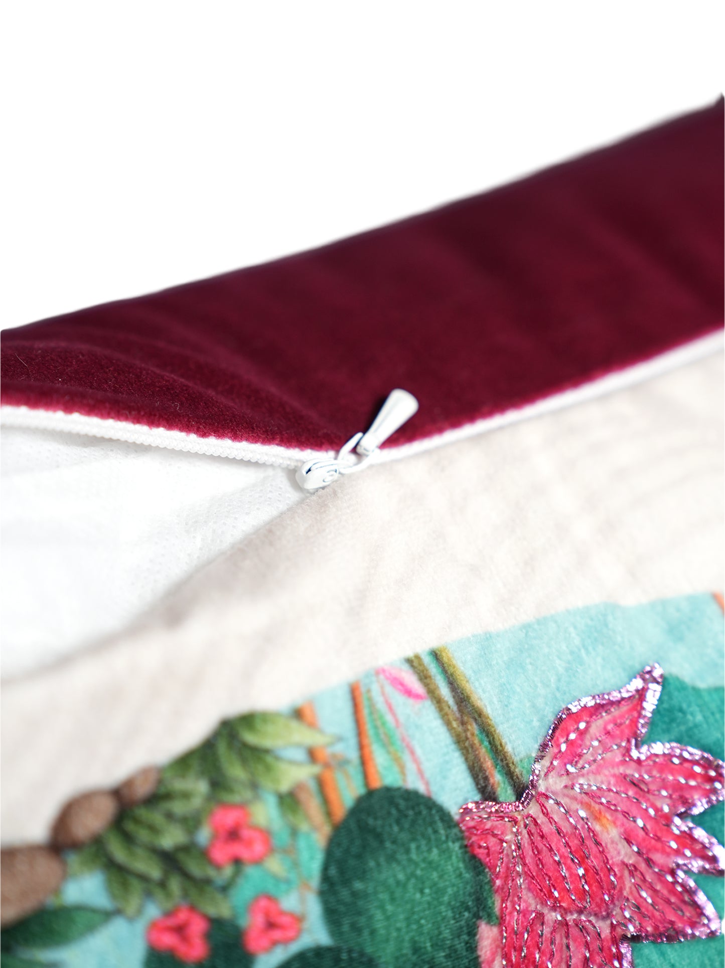 Hand Embroidered Pichwai Cushion Cover with Digital Print | Embellished Velvet 20x20 Inches