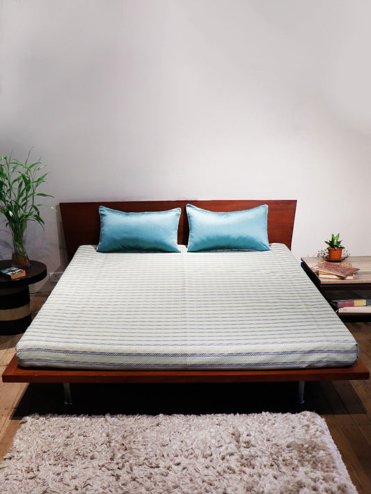 Bed Cover With 2 Pilllow Sham Self Textured Polyster Blend Green And Blue (90" X 108" ; Pillow - 17" X 27")