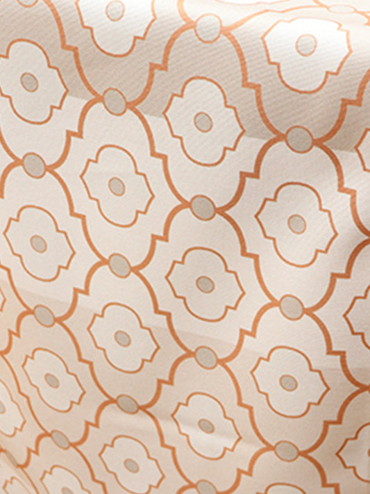 Table Runner Poly Canvas Morroccan Ogee Printed Off White Beige - 12" X 84"