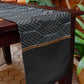 Table Runner Poly Canvas Geometric Leaf Motif Printed  Black - 12" X 84"