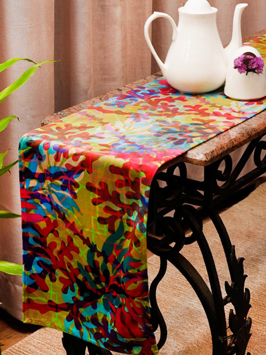 Table Runner Velvet Abstract Print Olive Green - 12" X 84"