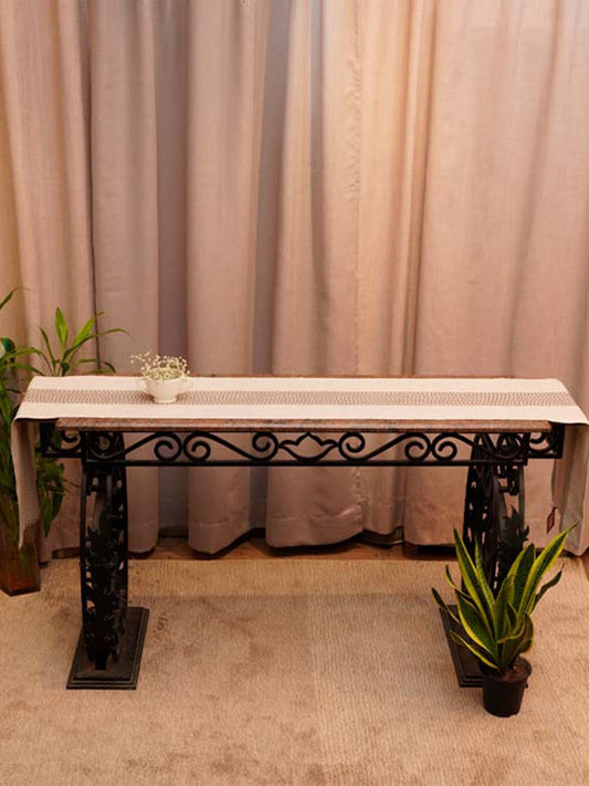 Table Runner 100% Cotton Embroidered Beige - 12" X 84"