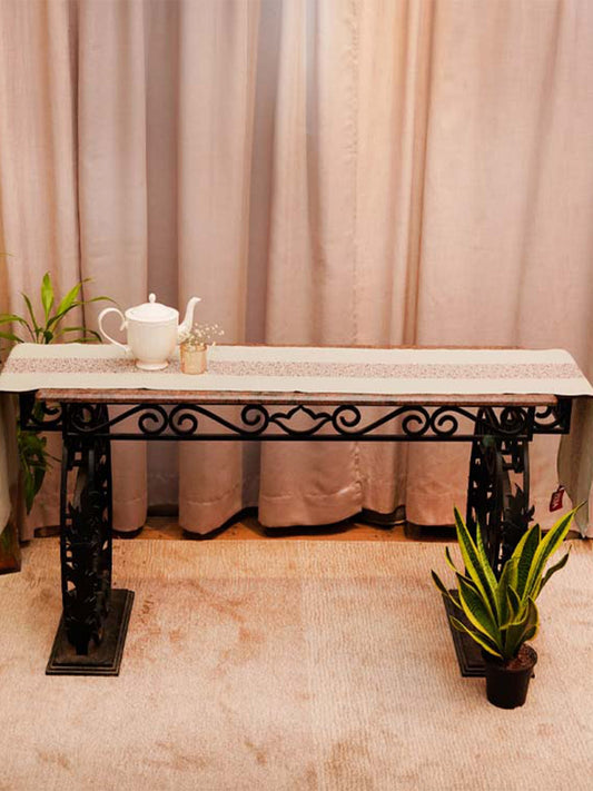 Table Runner 100% Cotton Embroidered Beige - 12" X 84"