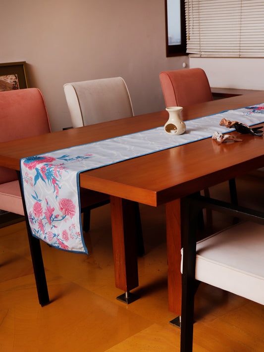 Table Runner Polycanvas Floral Print Blue - 12" x 84"