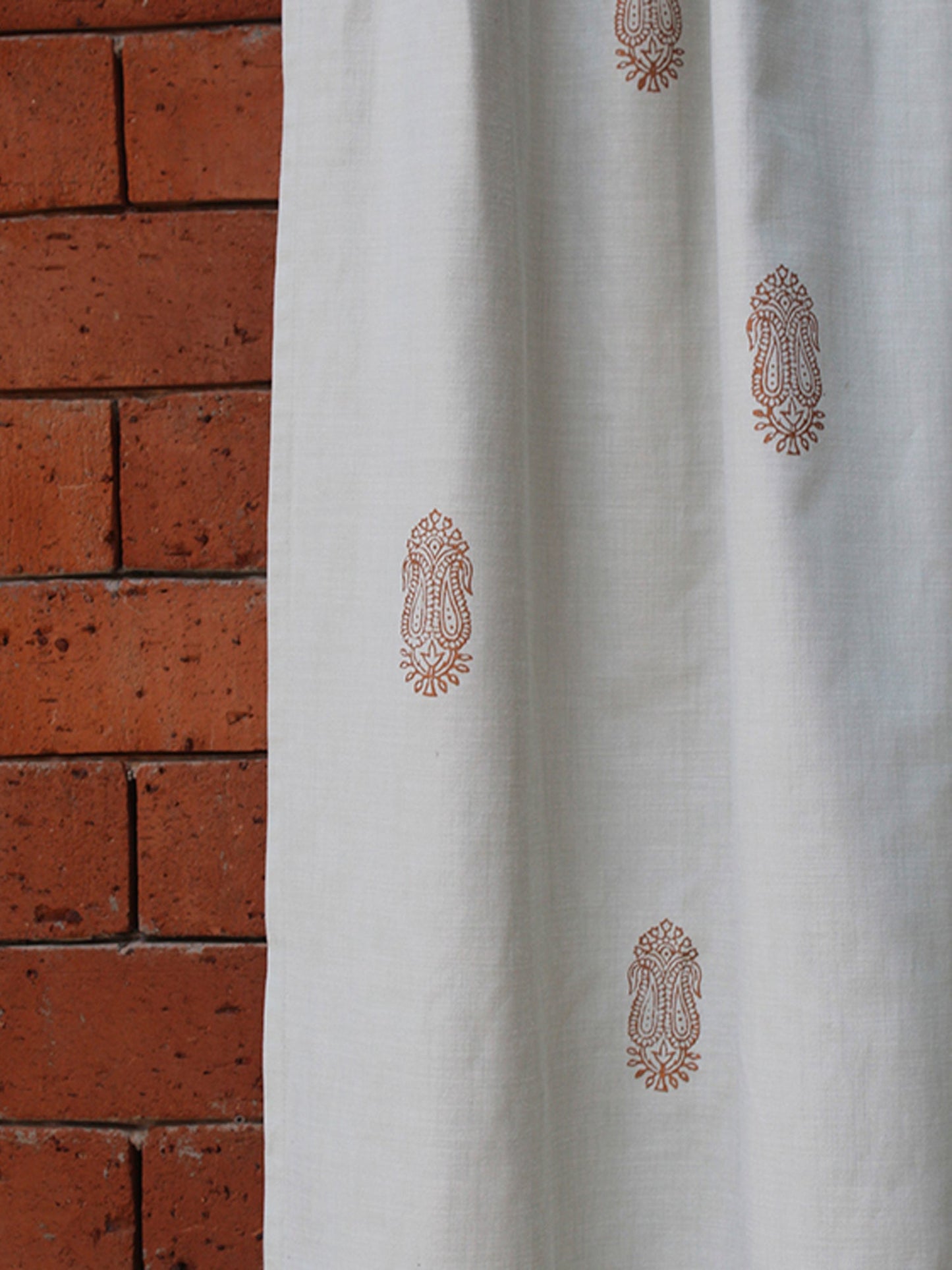 Door Curtain Cotton Blend Beautiful Gemotric Paisley Light Grey And Bronze Khadi - 52" X 90"