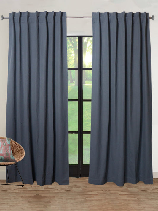 Door Curtain Cotton Blend Herringbone  Dark Grey - 54" X 84"