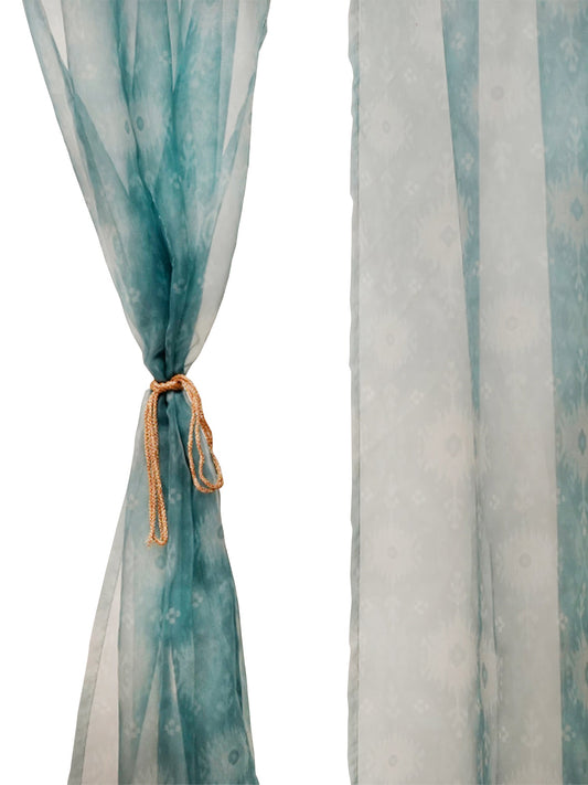 Door Transparent Sheer Curtain Digital print Ikat Sage Green - 50" X 90"