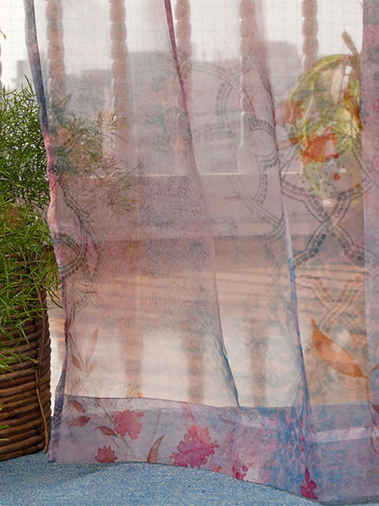 Door Transparent Sheer Curtain Polyester Abstract Floral Multi - 50" X 90"