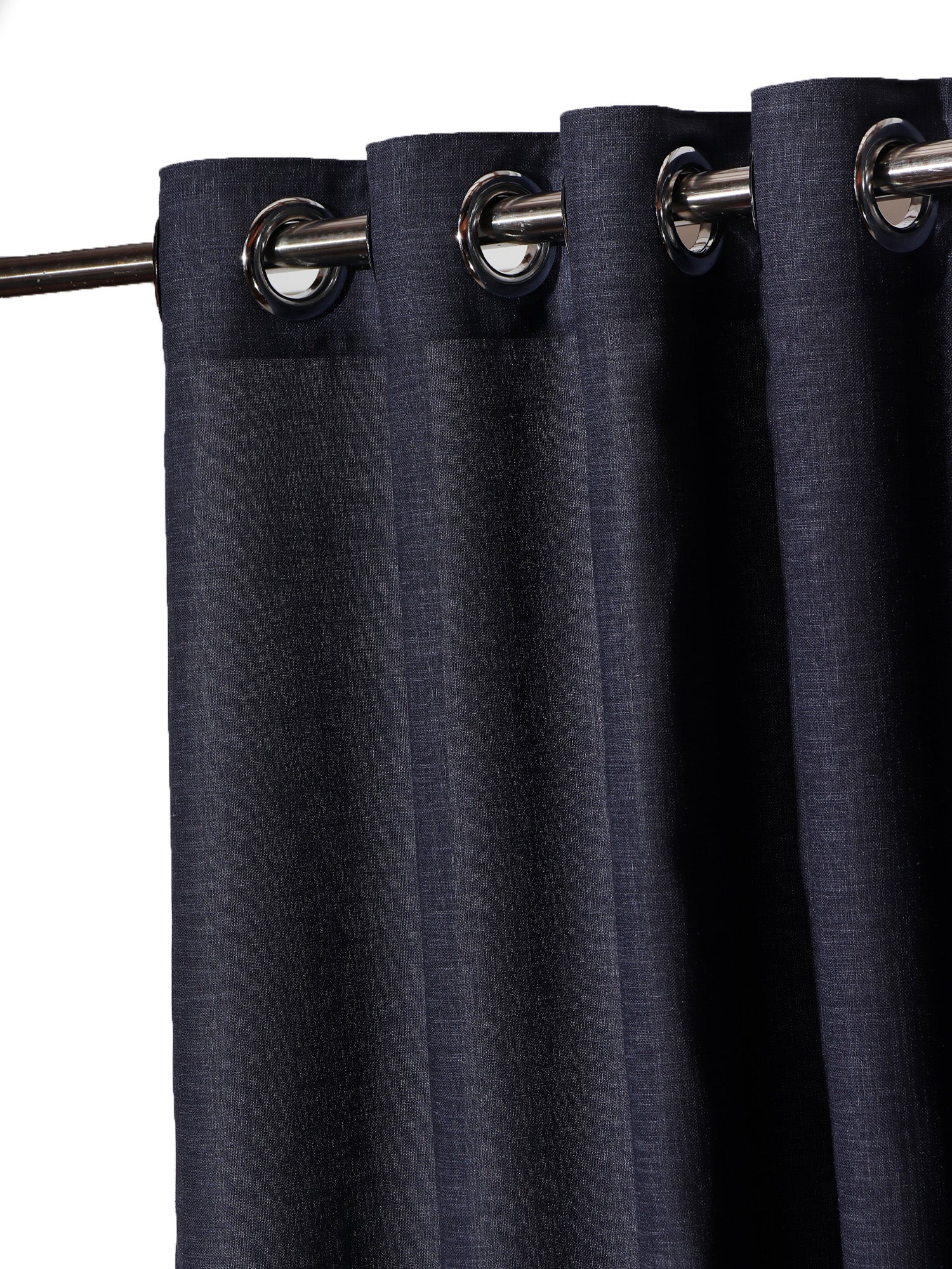 closeup of set of 2 door curtain with rod pocket - dark blue - 50x84 inch