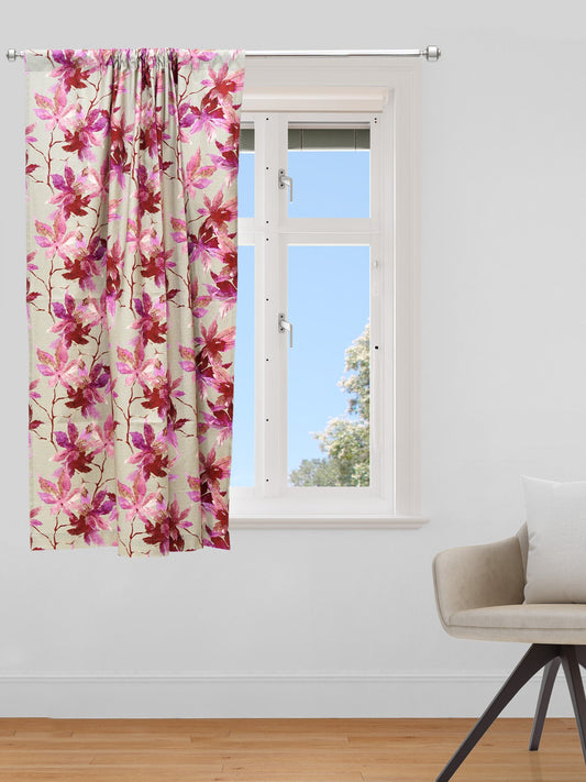 Window Curtain Cotton Blend Floral Beige with Pink - 50" X 60"