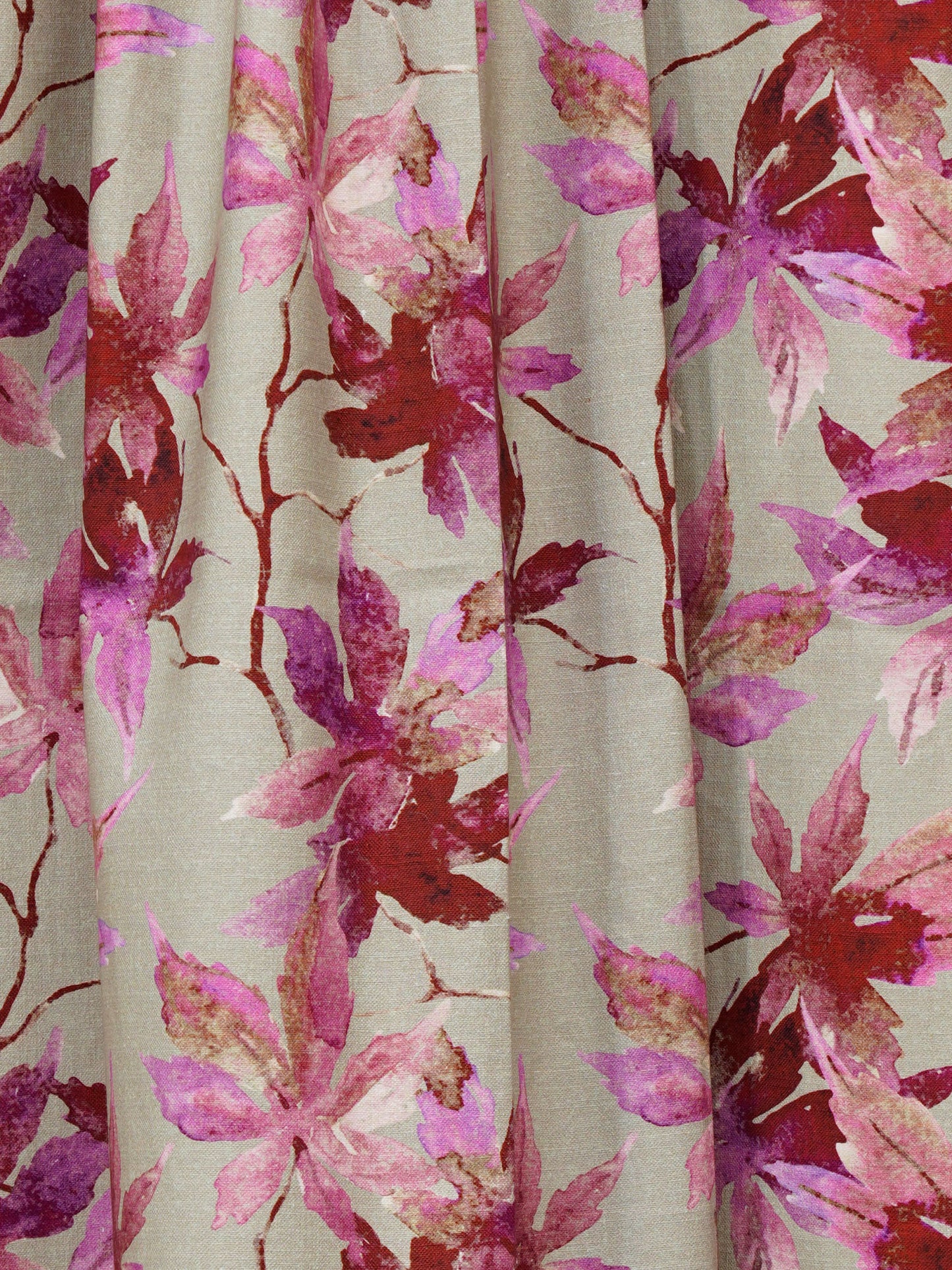 Window Curtain Cotton Blend Floral Beige with Pink - 50" X 60"